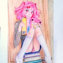 ¡Déjame leer en paz! (Natsuki Fan Art). Children's Illustration, Artistic Drawing, Colored Pencil Drawing, Creativit, Drawing, Figure Drawing, Fine Arts, Pencil Drawing, and Traditional illustration project by hermanosramos2025 - 10.11.2025