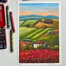 Landscape paintings with oil pastels