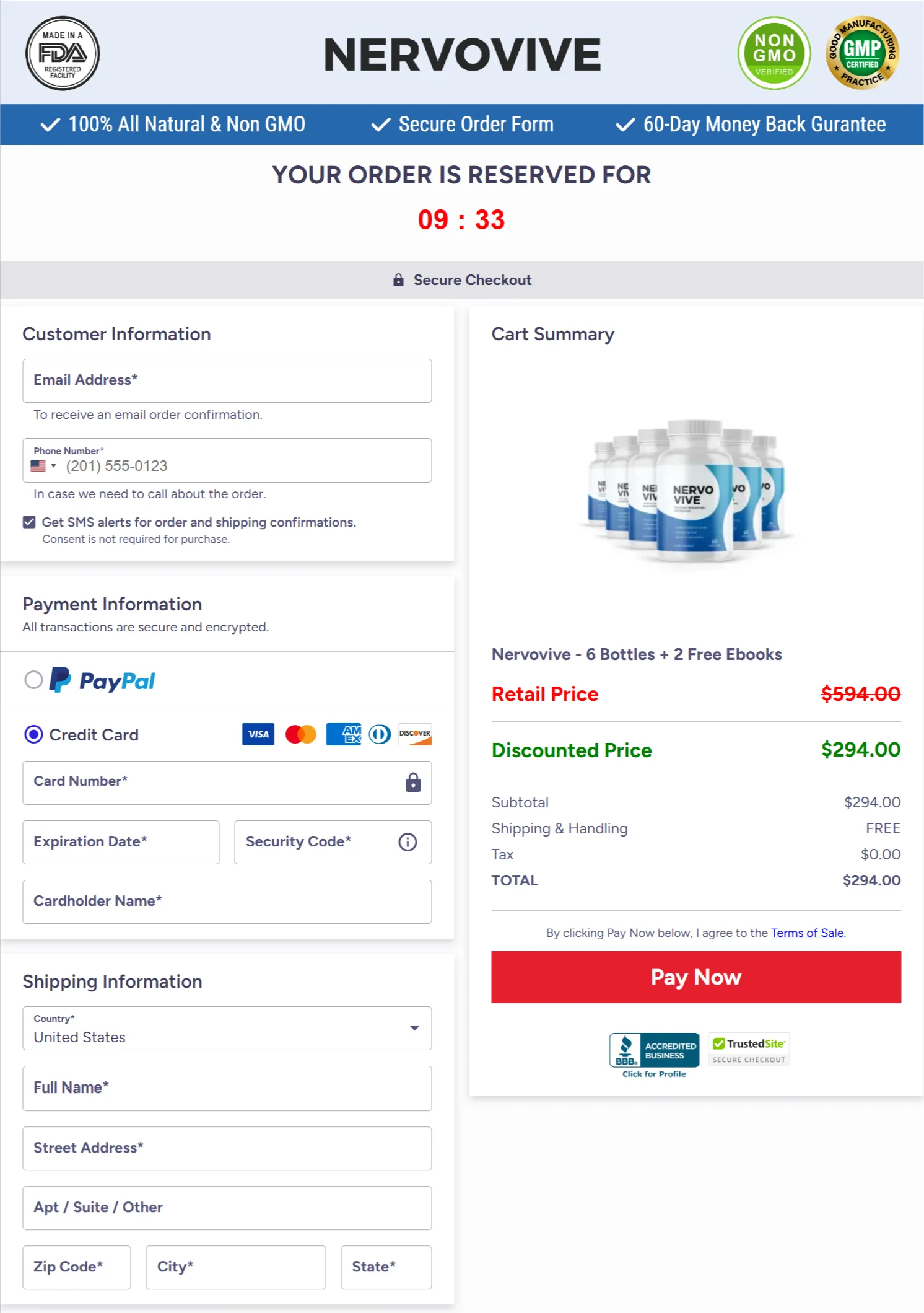 Nervovive checkout page